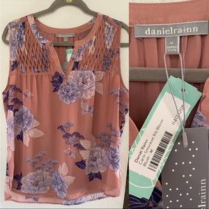 NWT Daniel Rainn popover floral sleeveless blouse dusty rose mauve pink blue